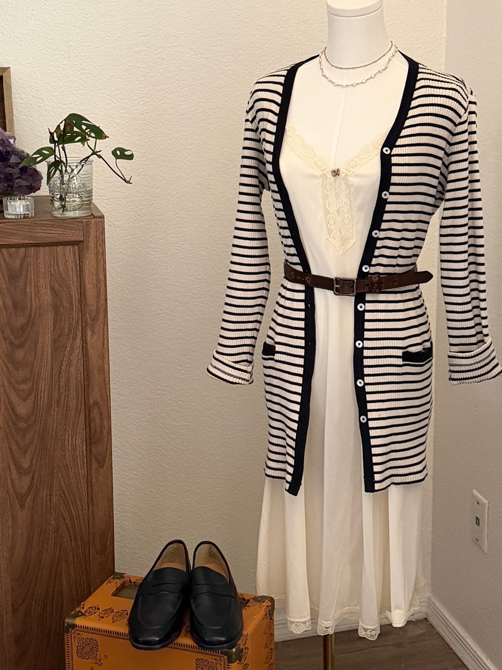 Lauren Ralph Lauren Petite Navy Cream Breton Stripe Cardigan P/S 100% Cotton